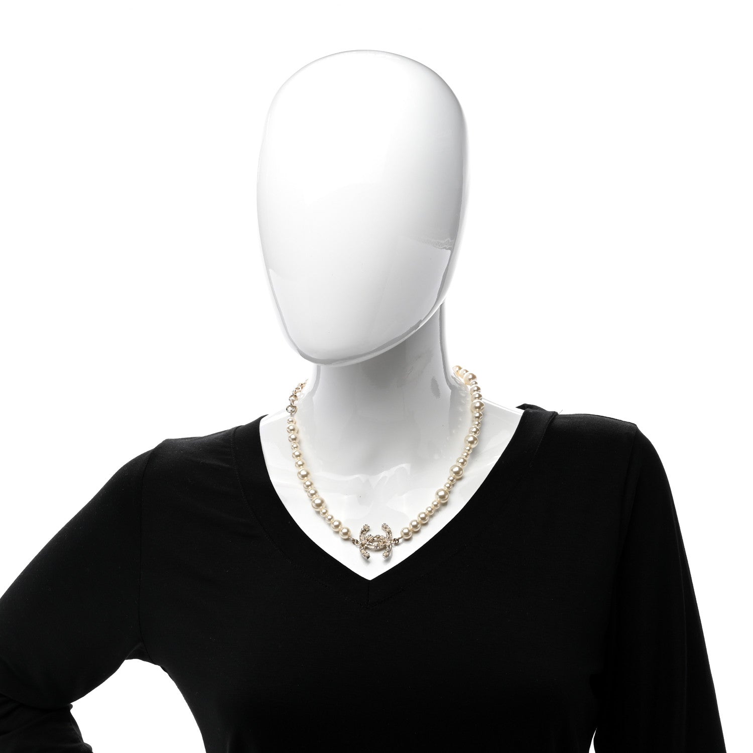 Chanel Pearl Crystal CC Camellia Short Necklace Gold 2 of 4