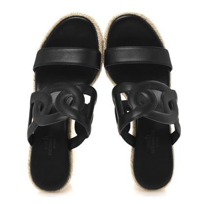 Hermes Nappa Ithea Espadrille Wedge Sandals 35 Black 2 of 11