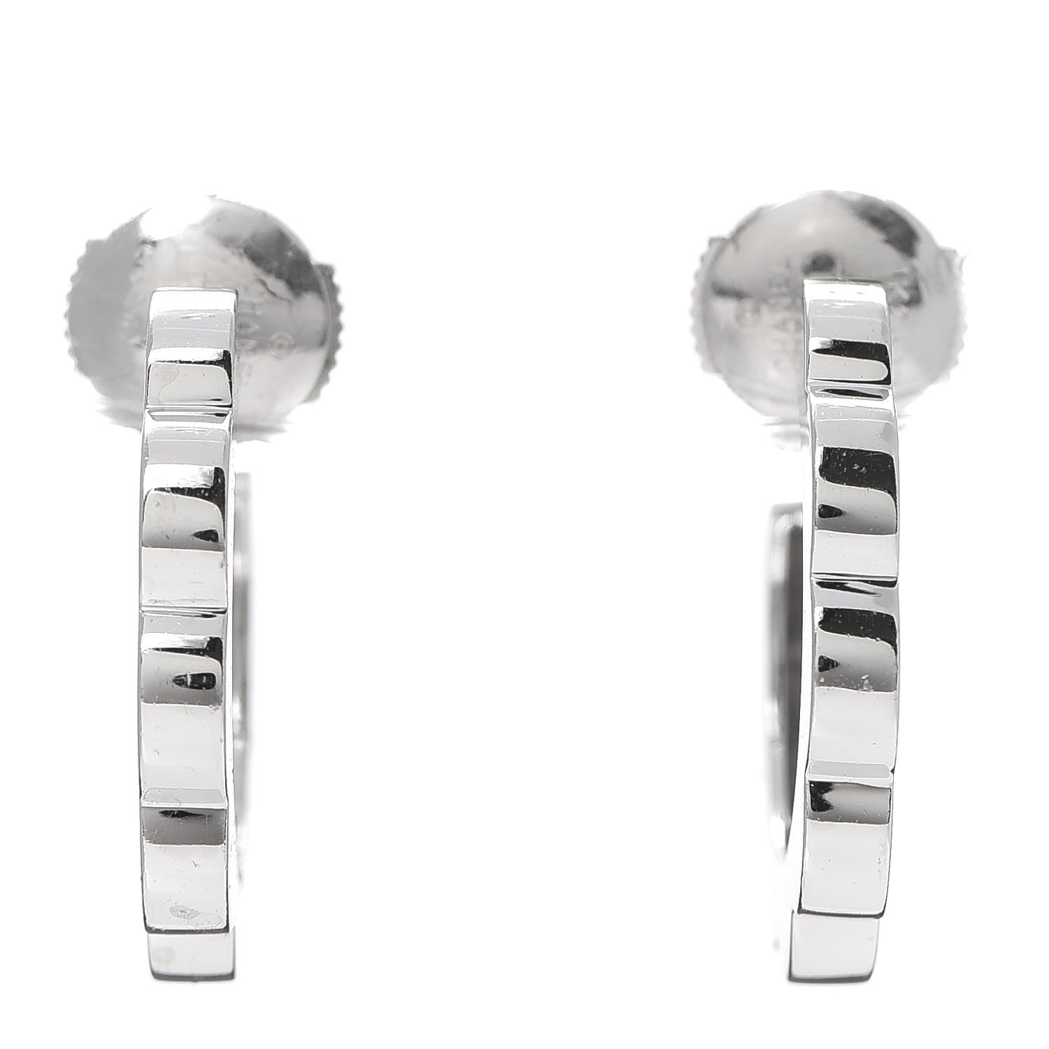Chanel 18K White Gold Small Profil de Camelia Hoop Earrings 1 of 3