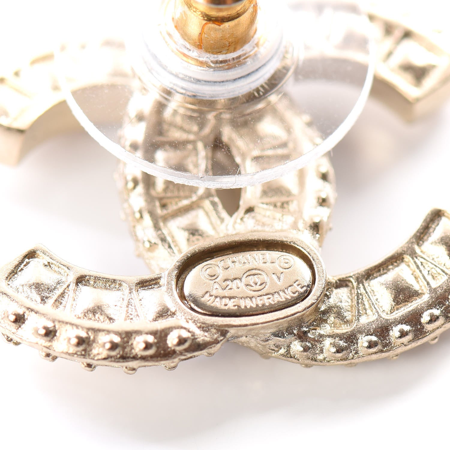 Chanel Crystal Timeless CC Earrings Light Gold 4 of 5