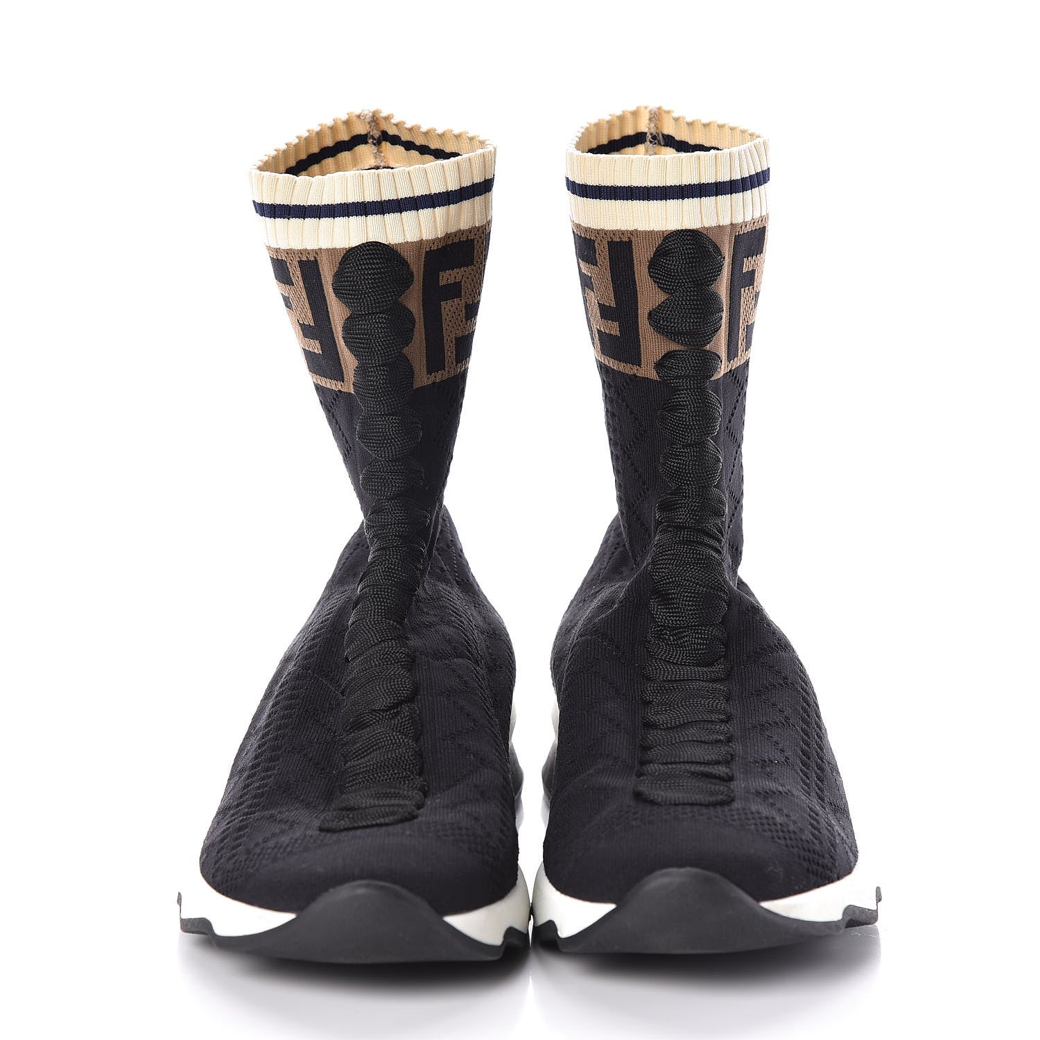 Fendi Stretch Knit Jacquard FF Sock Sneakers 37 Black 2 of 7