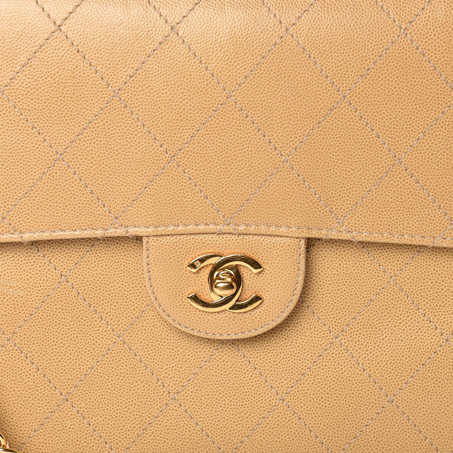 Caviar Stitched Jumbo Single Flap Beige