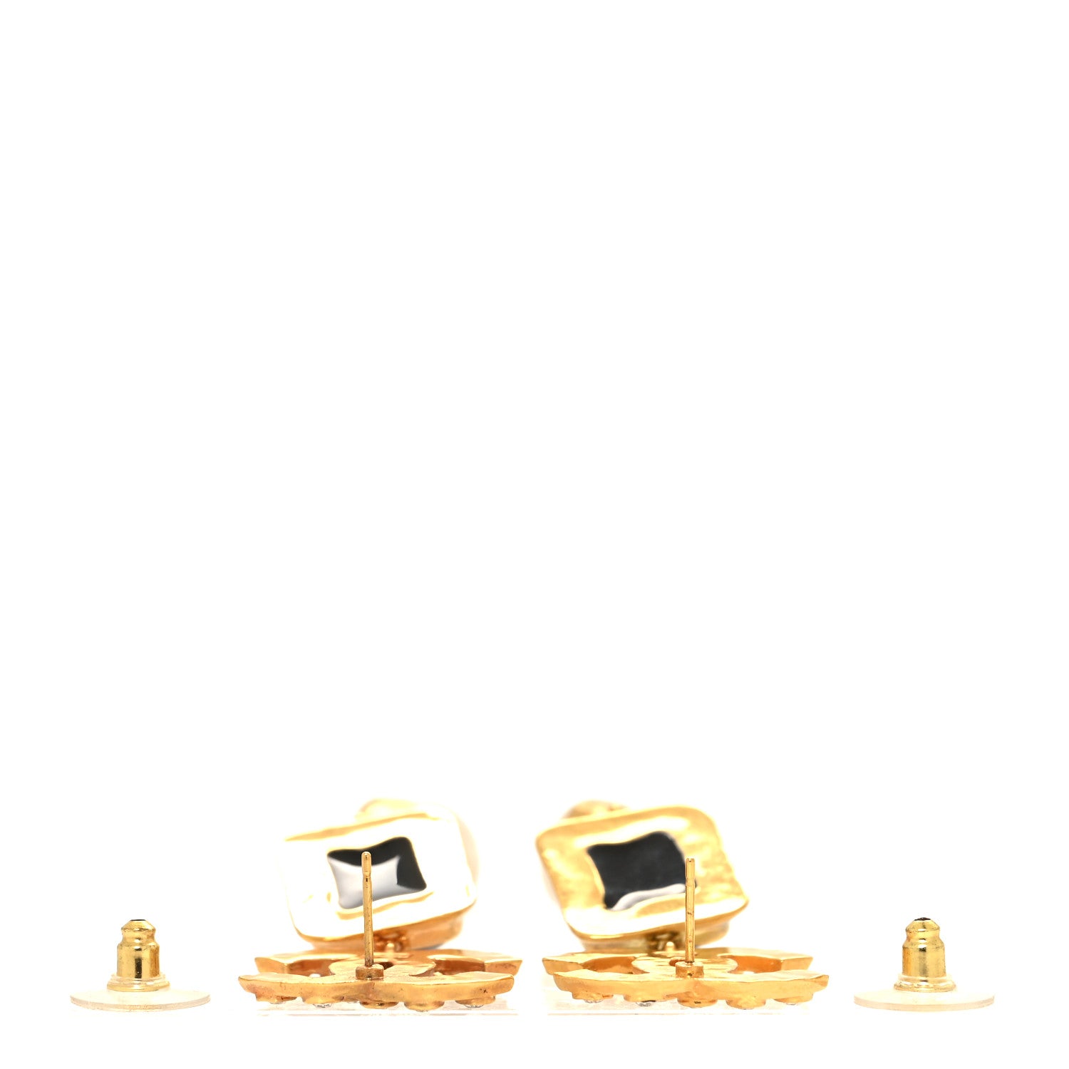 Chanel Metal Resin Pearl Crystal CC Drop Earrings Gold Black Pearly White 3 of 5