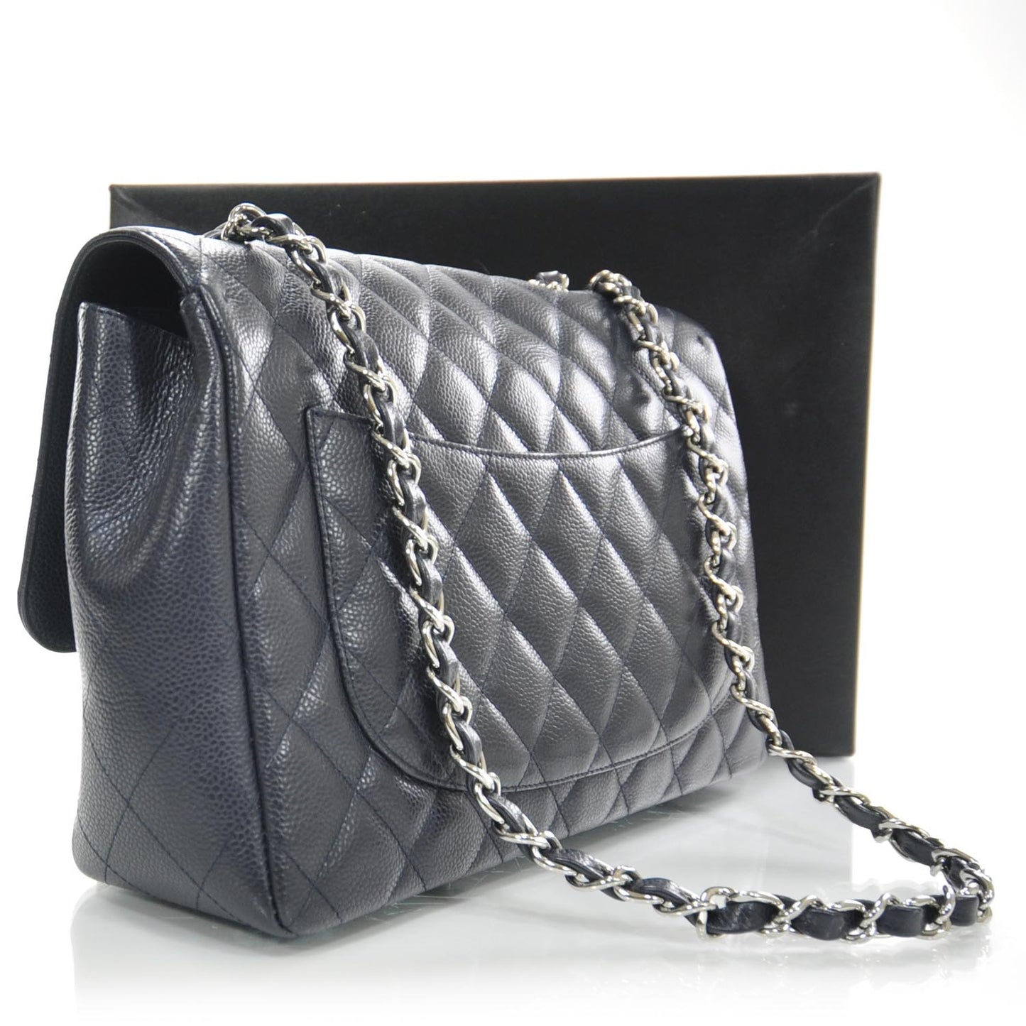 Caviar Jumbo Single Flap Navy Blue