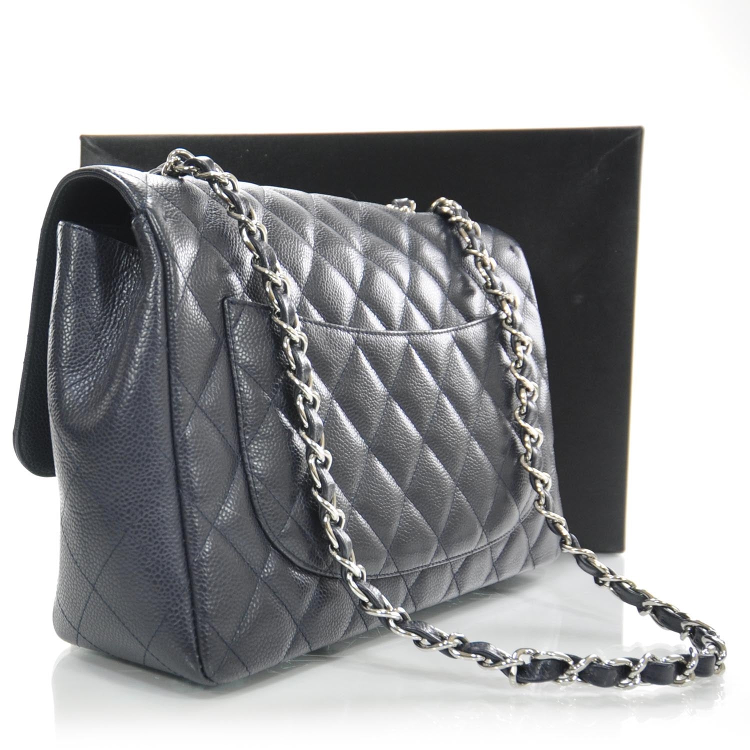 Chanel Caviar Jumbo Single Flap Navy Blue 3 of 9
