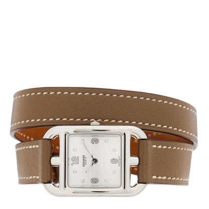 Hermes Stainless Steel Swift Diamond Mother of Pearl 23mm Cape Cod Double Tour Quartz Watch Etoupe 2 of 5