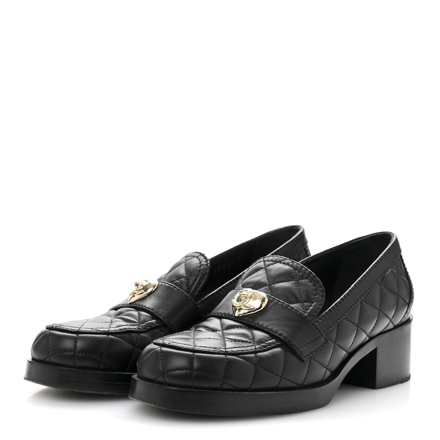 Lambskin Quilted CC Heart Loafers 39 Black