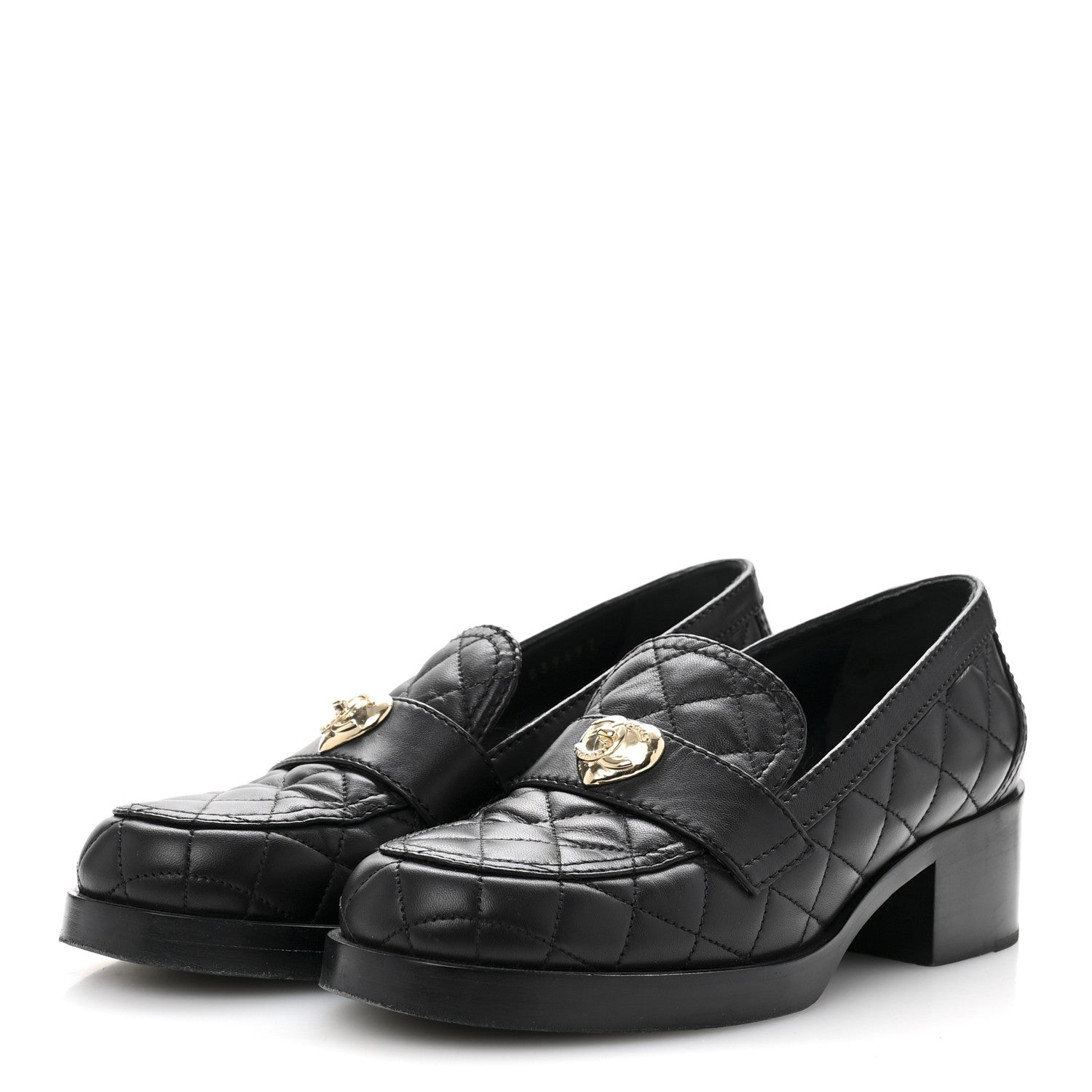 Chanel Lambskin Quilted CC Heart Loafers 39 Black 4 of 12