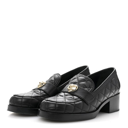 Chanel Lambskin Quilted CC Heart Loafers 39 Black 4 of 12