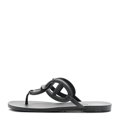 Hermes Rubber Womens Egerie Sandals 37 Black 1 of 10