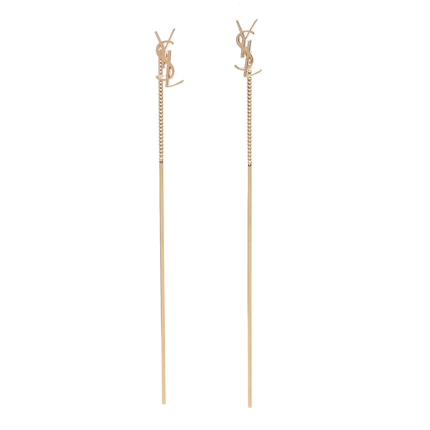 Saint Laurent Metal Monogram Pendant Threader Earrings Gold 1 of 5