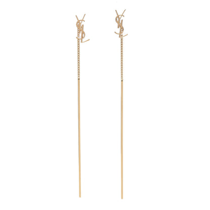 Saint Laurent Metal Monogram Pendant Threader Earrings Gold 1 of 5