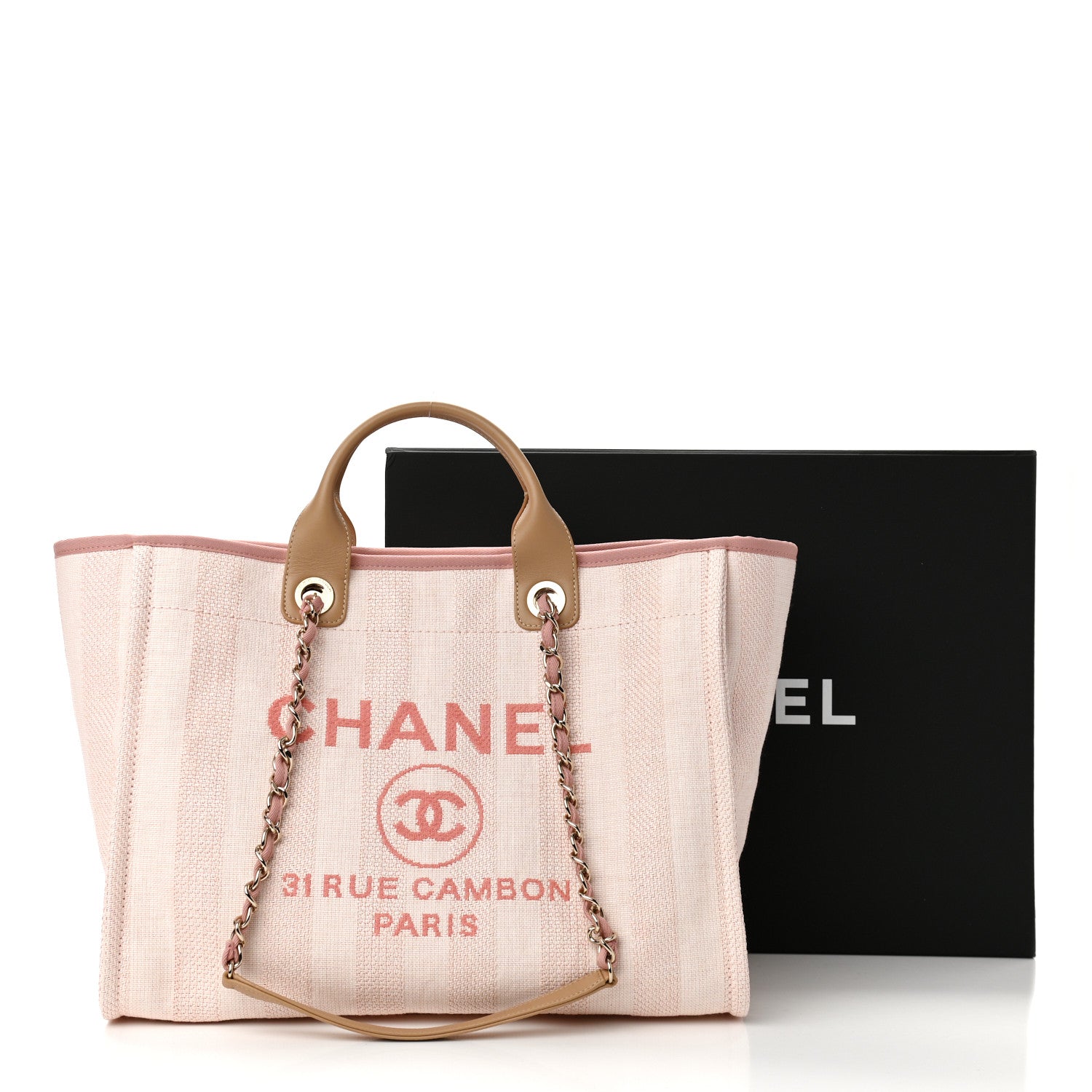 Chanel Mixed Fibers Calfskin Striped Medium Deauville Tote Light Pink 13 of 13