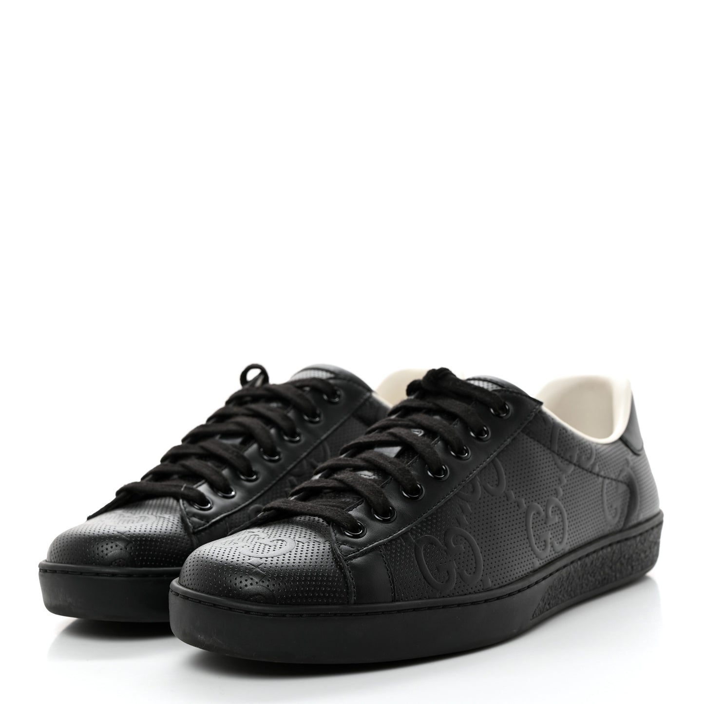 Calfskin GG Tennis Embossed Mens Ace Sneakers 5 Black