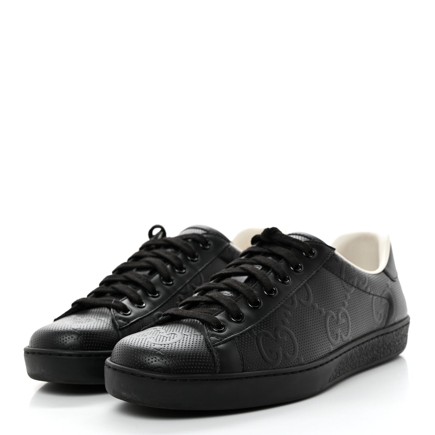 Gucci Calfskin GG Tennis Embossed Mens Ace Sneakers 5 Black 3 of 8