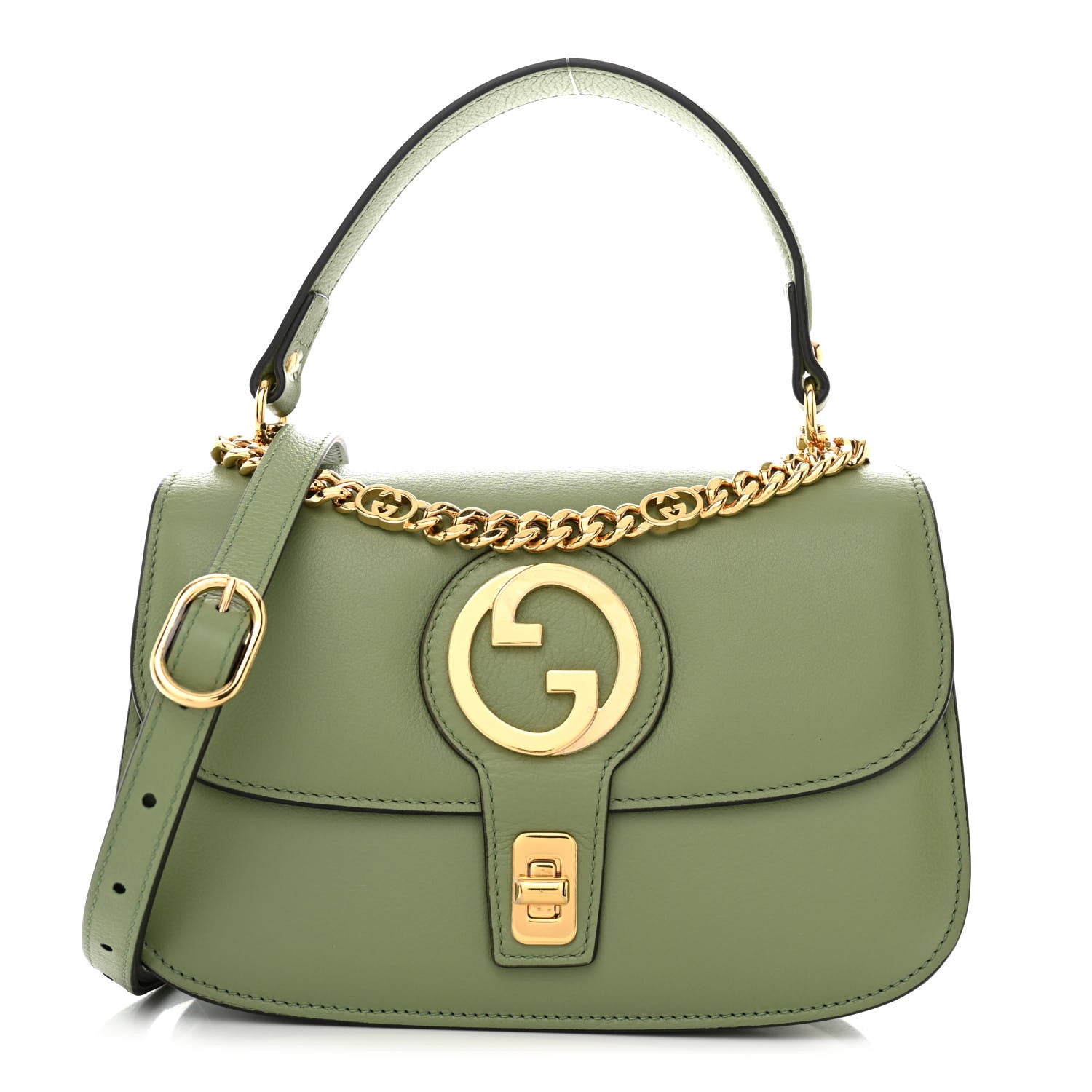 Gucci Roxy Calfskin Small Blondie Top Handle Shoulder Flap Bag Salamander Green 1 of 10