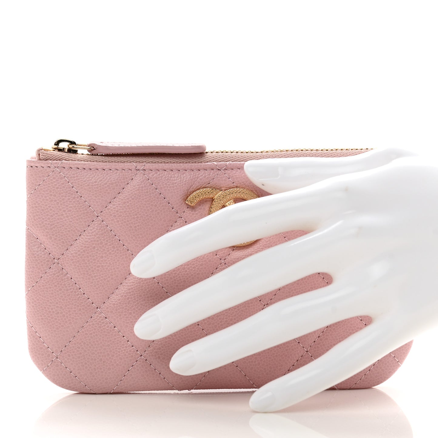 Caviar Quilted Studded CC Small Cosmetic Case Light Pink