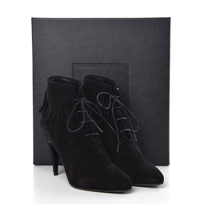 Saint Laurent Suede Fringe Babies Ankle Boots 39 Black 9 of 9