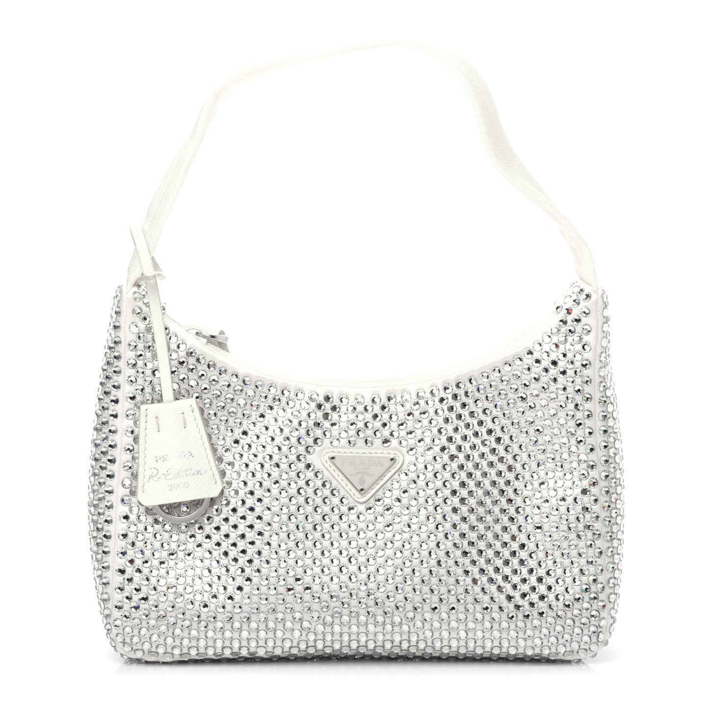Satin Crystal Mini Re-Edition 2000 Bag White