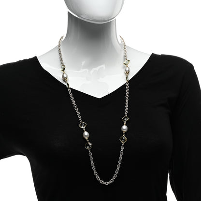 David Yurman Sterling Silver 18K Yellow Gold Prasiolite Pearl Figaro Chain Necklace 2 of 4