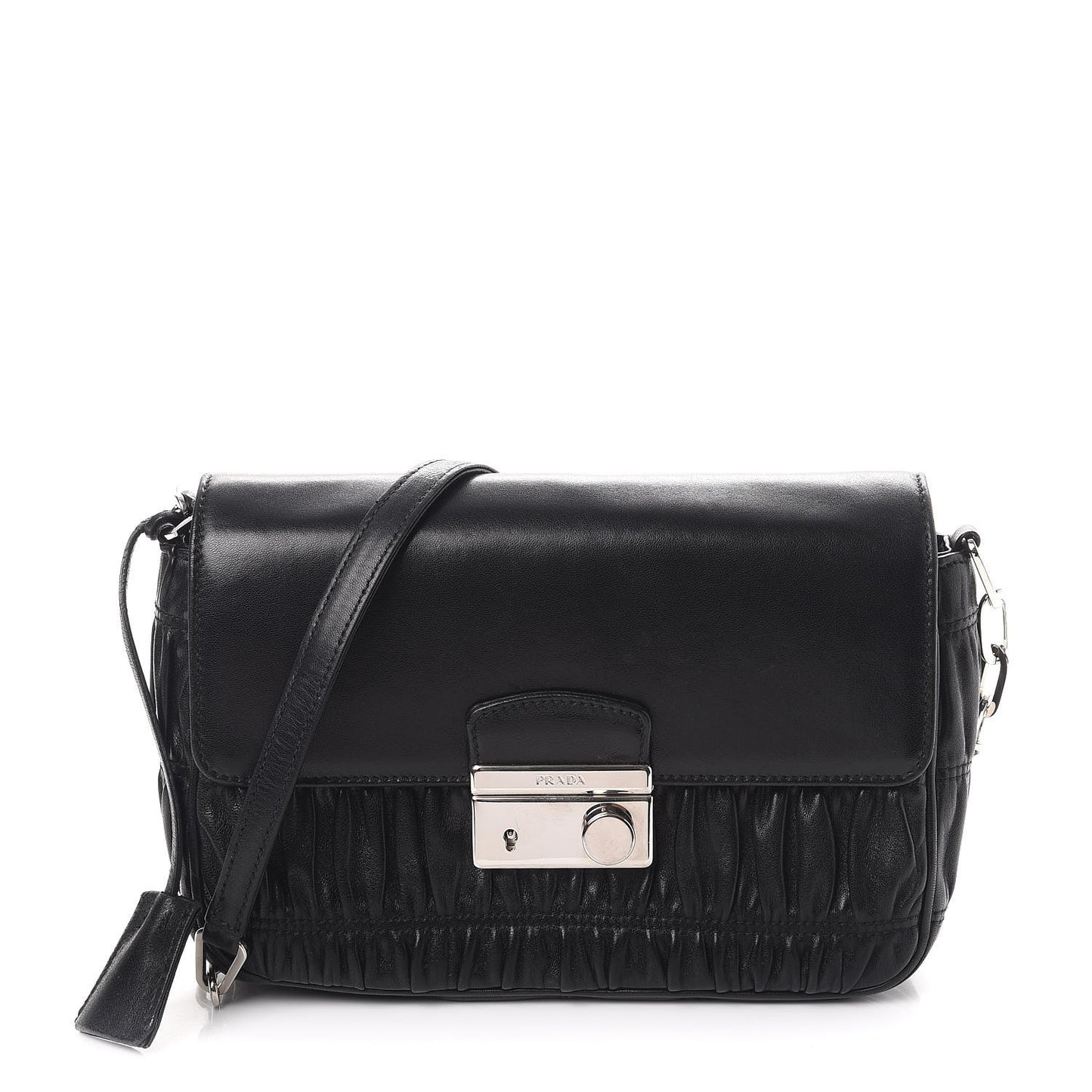 Nappa Gaufre Sound Chain Flap Shoulder Bag Black