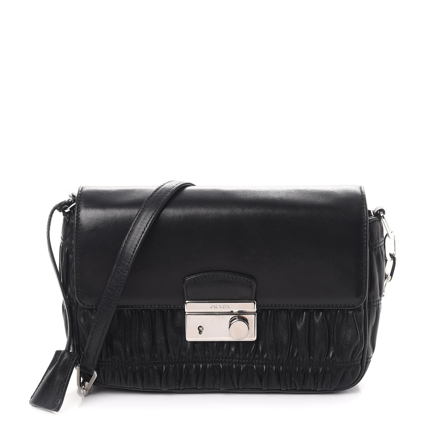 Prada Nappa Gaufre Sound Chain Flap Shoulder Bag Black 1 of 9