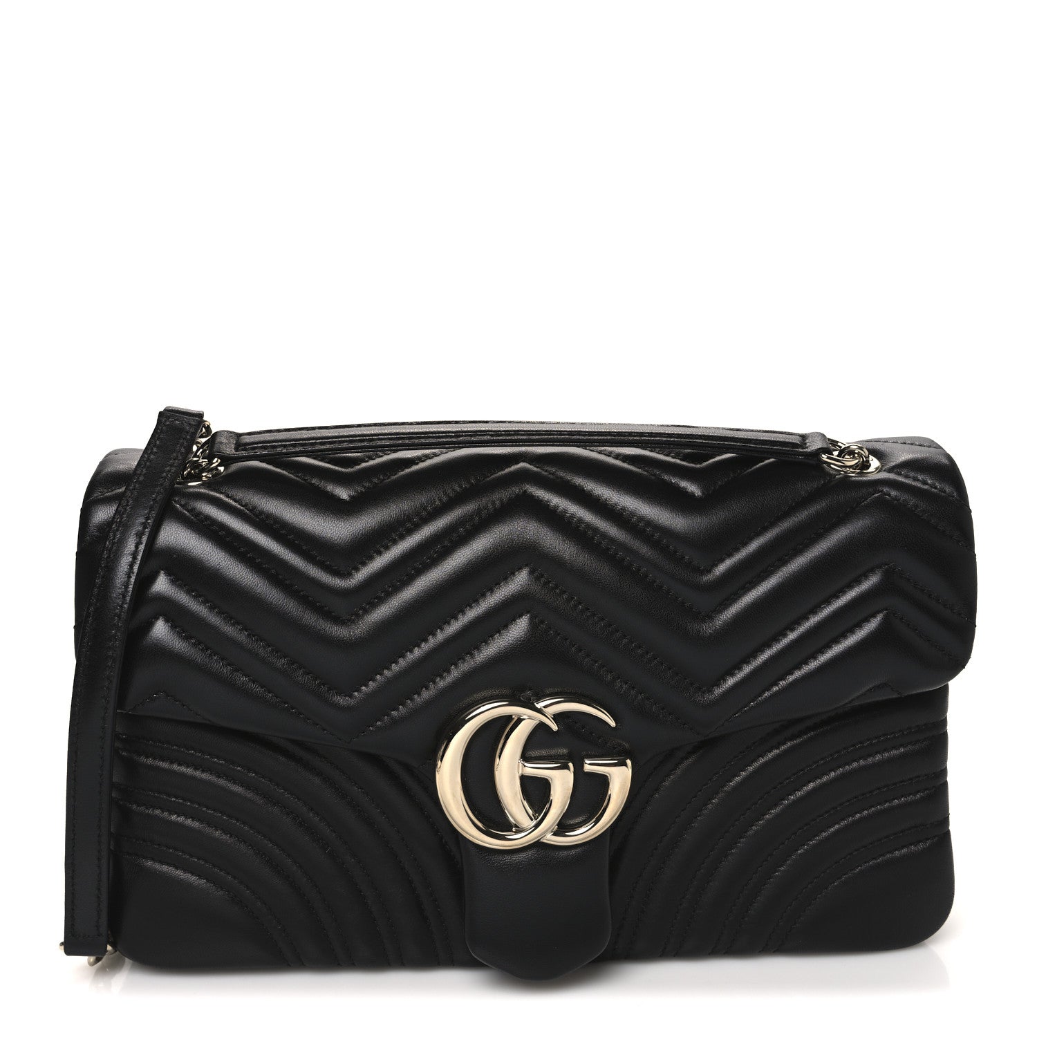 Gucci Lambskin Matelasse Large GG Marmont Shoulder Bag Black 1 of 11