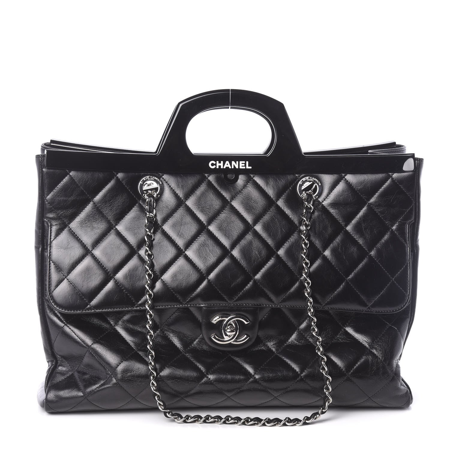 Chanel Glazed Calfskin Quilted Large CC Delivery Tote Black 1 of 10