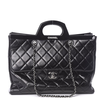 Chanel Glazed Calfskin Quilted Large CC Delivery Tote Black 1 of 10