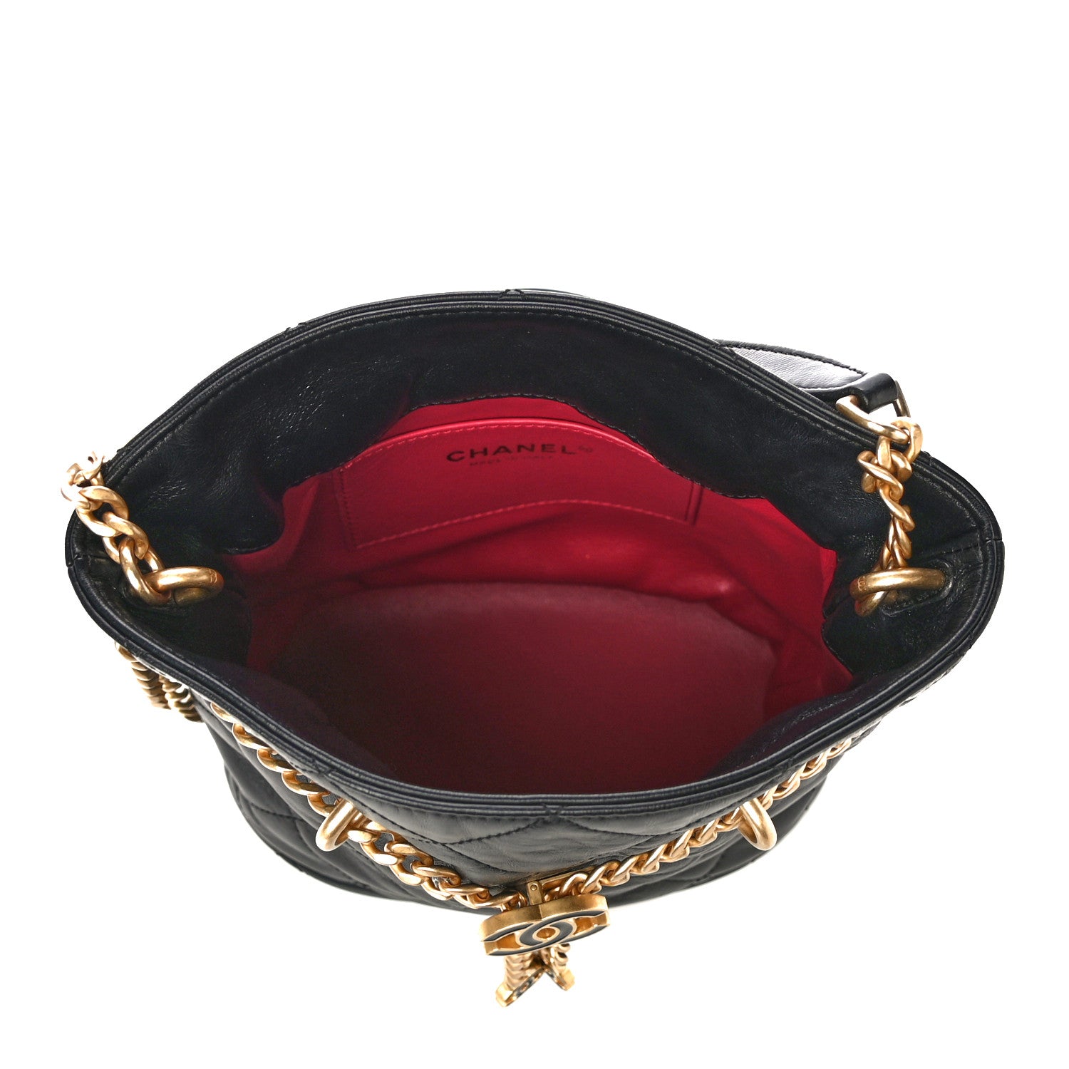 Chanel Lambskin Enamel Quilted Pending CC Bucket Drawstring Bag Black 5 of 15