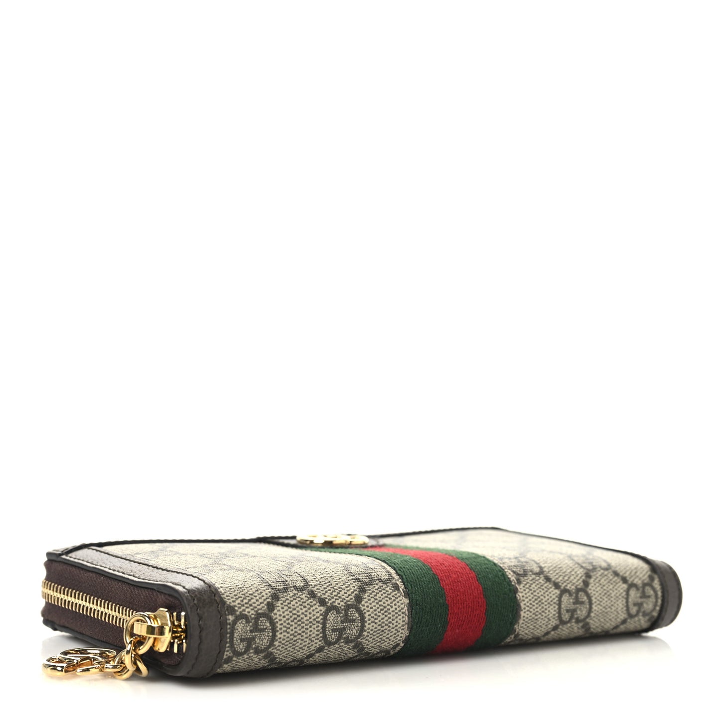GG Supreme Monogram Web Ophidia Zip Around Wallet Brown