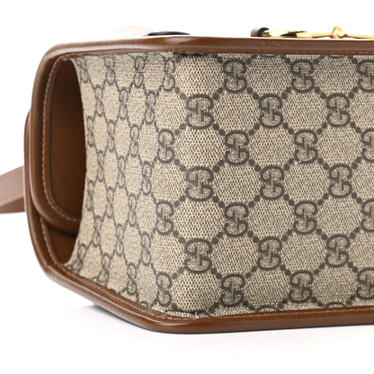 Gucci GG Supreme Monogram Azalea Calfskin Mini Horsebit 1955 Foldover Top Handle Bag Beige Ebony Brown Sugar 9 of 10