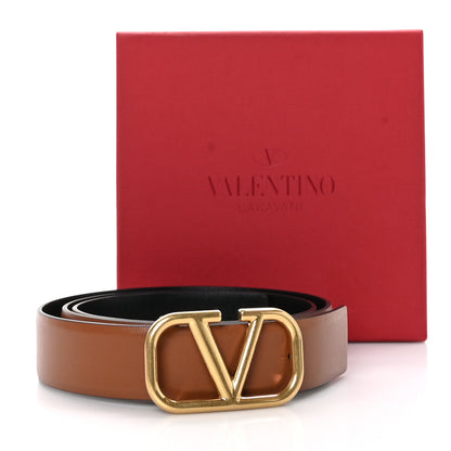 Valentino Garavani VALENTINO GARAVANI Glossy Calfskin VLogo Reversible 30mm Belt 85 34 Saddle Brown Black 6 of 6