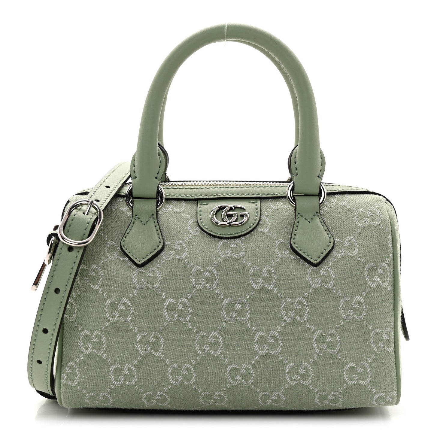 Denim GG Monogram Calfskin Mini Ophidia Top Handle Bag Pale Green