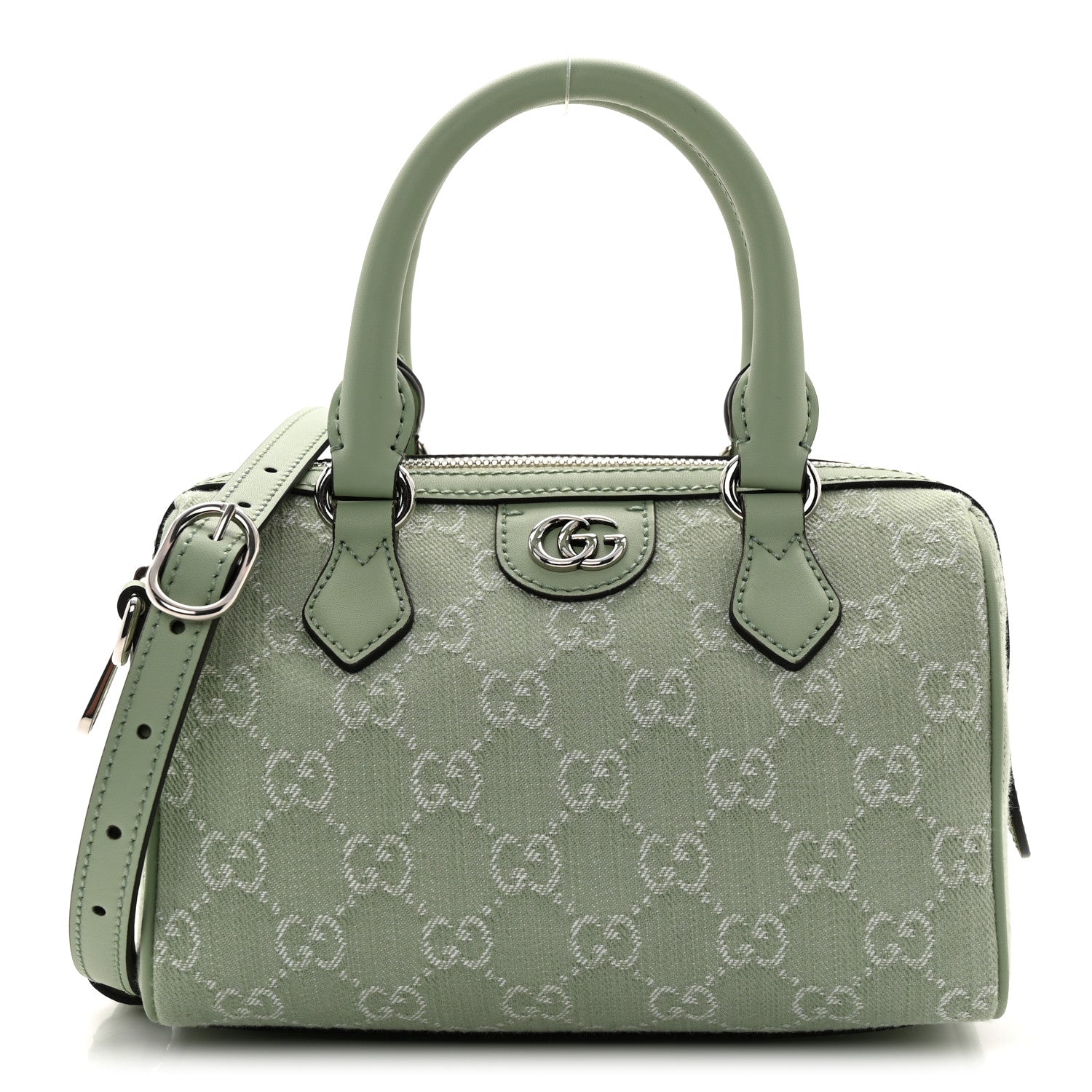 Gucci Denim GG Monogram Calfskin Mini Ophidia Top Handle Bag Pale Green 1 of 10