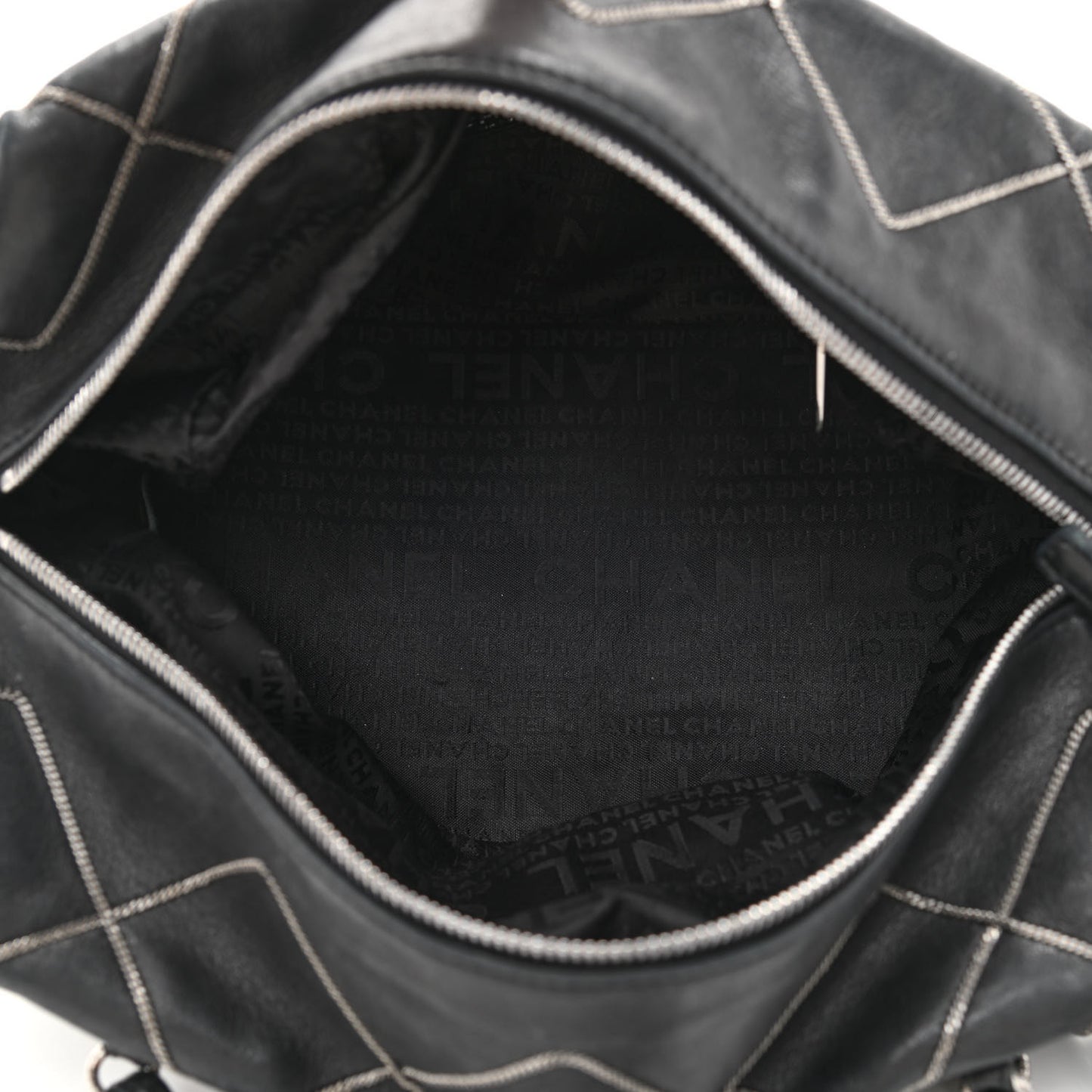 Calfskin Quilted Chain Stitch Bowler Bag Black