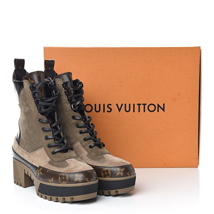 Louis Vuitton Suede Calfskin Monogram Laureate Platform Desert Boots 36.5 Taupe 9 of 9