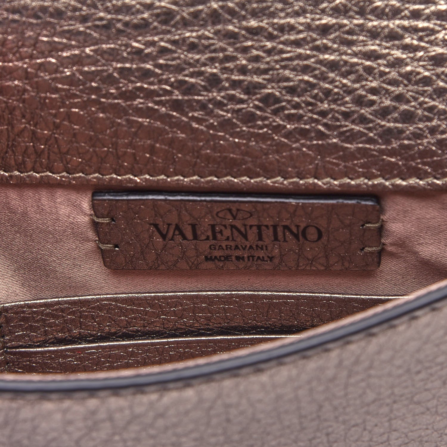 Valentino Garavani Metallic Pebbled Calfskin Medium Rockstud Envelope Flat Wristlet Pouch Sasso 6 of 7