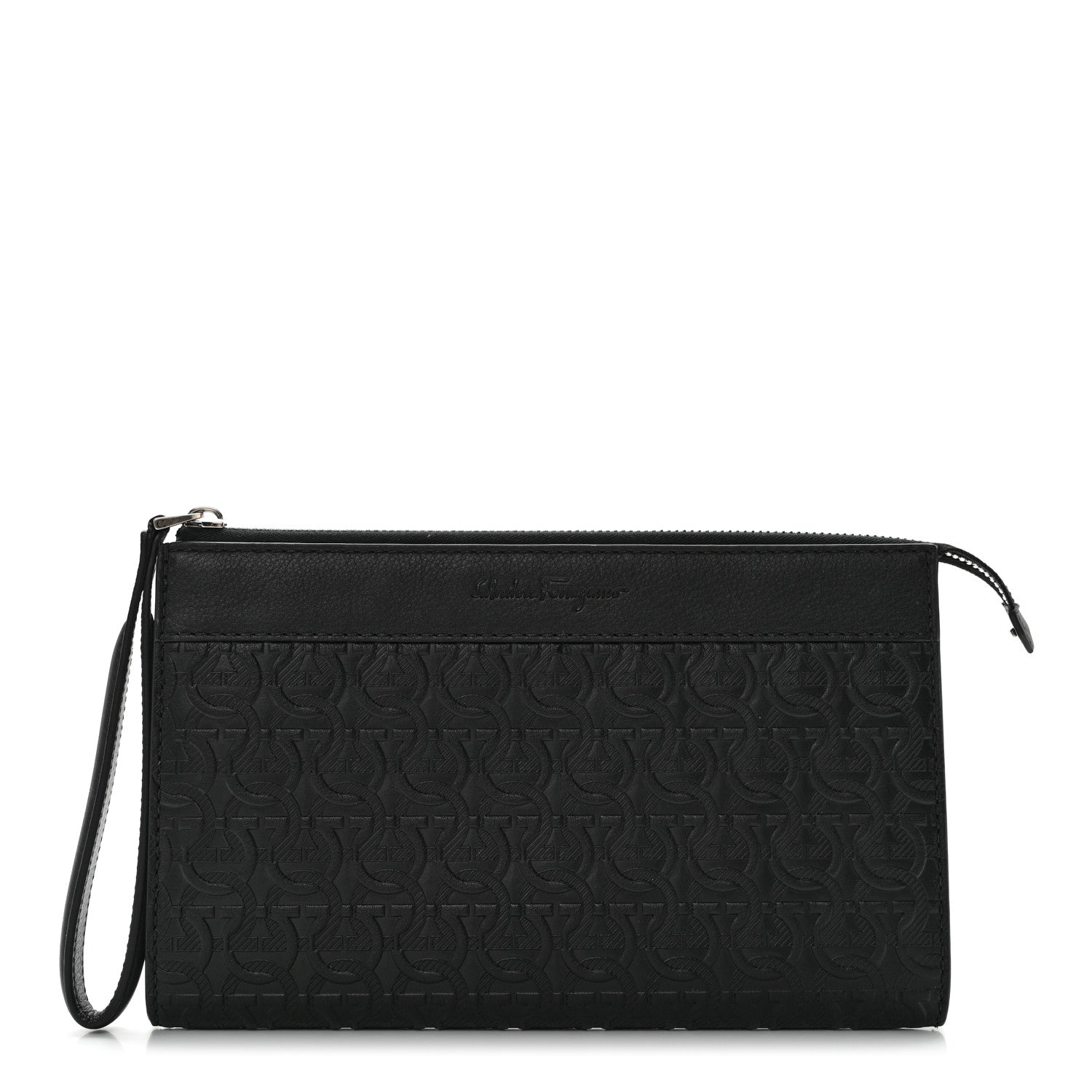 Salvatore Ferragamo Calfskin Gancini Embossed Document Holder Black 1 of 10