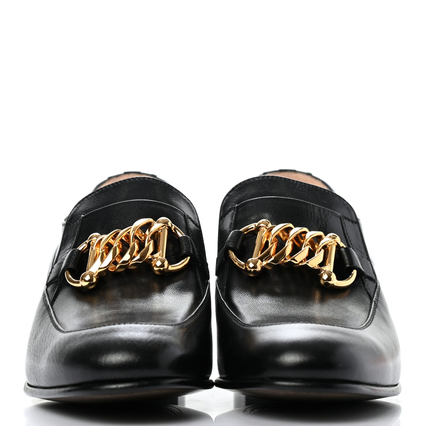 Goatskin Womens Chain Mid-Heel Loafers 40 Black