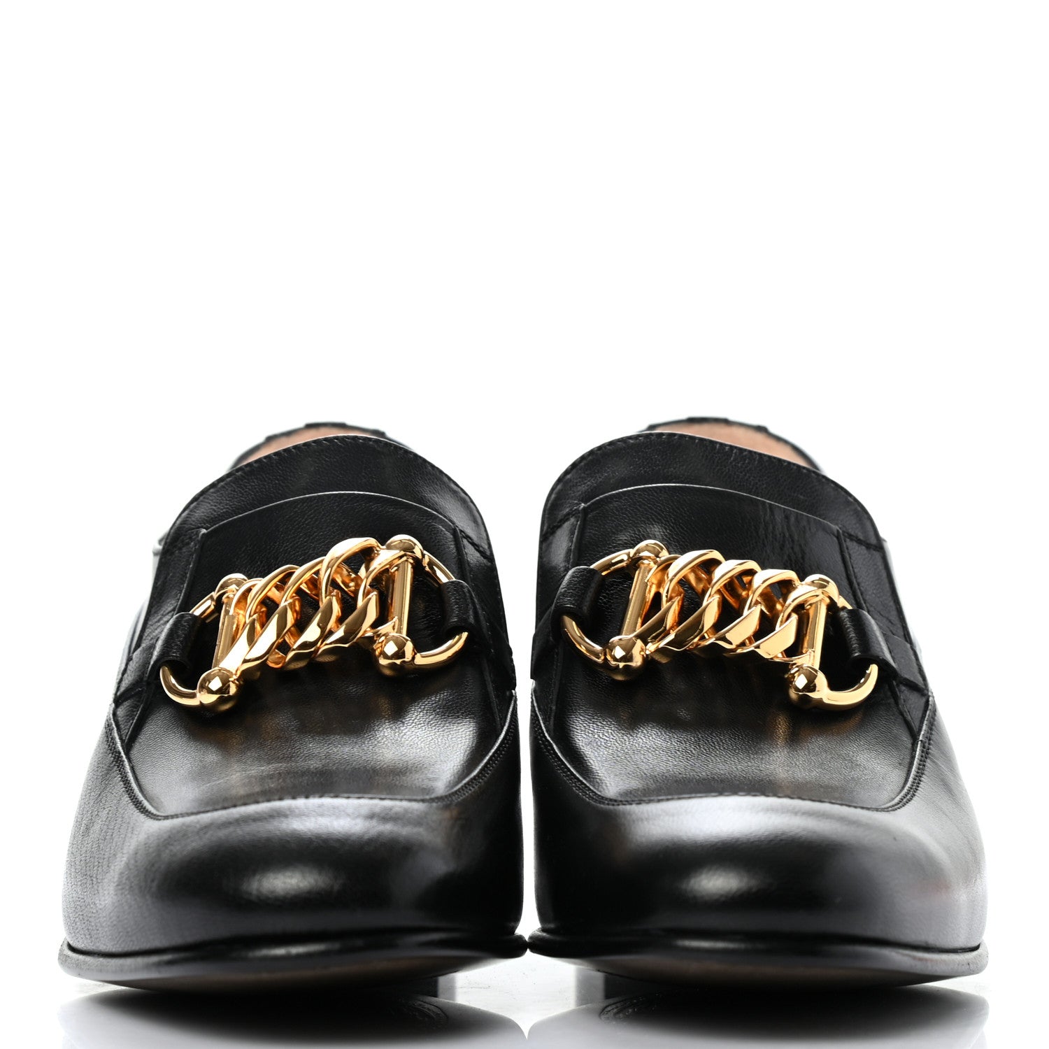 Gucci Goatskin Womens Chain Mid-Heel Loafers 40 Black 2 of 9