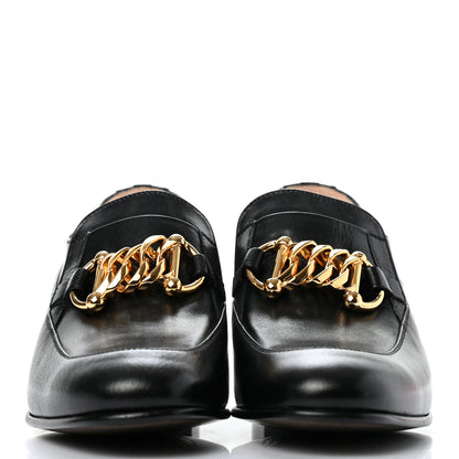 Gucci Goatskin Womens Chain Mid-Heel Loafers 40 Black 2 of 9