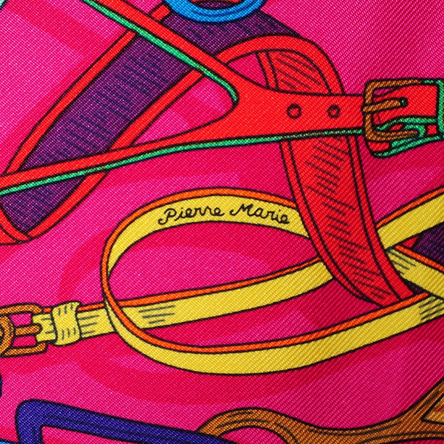 Hermes Silk Bouquets Sellier Scarf 90 Violet Jaune Vif Fuchsia 6 of 7