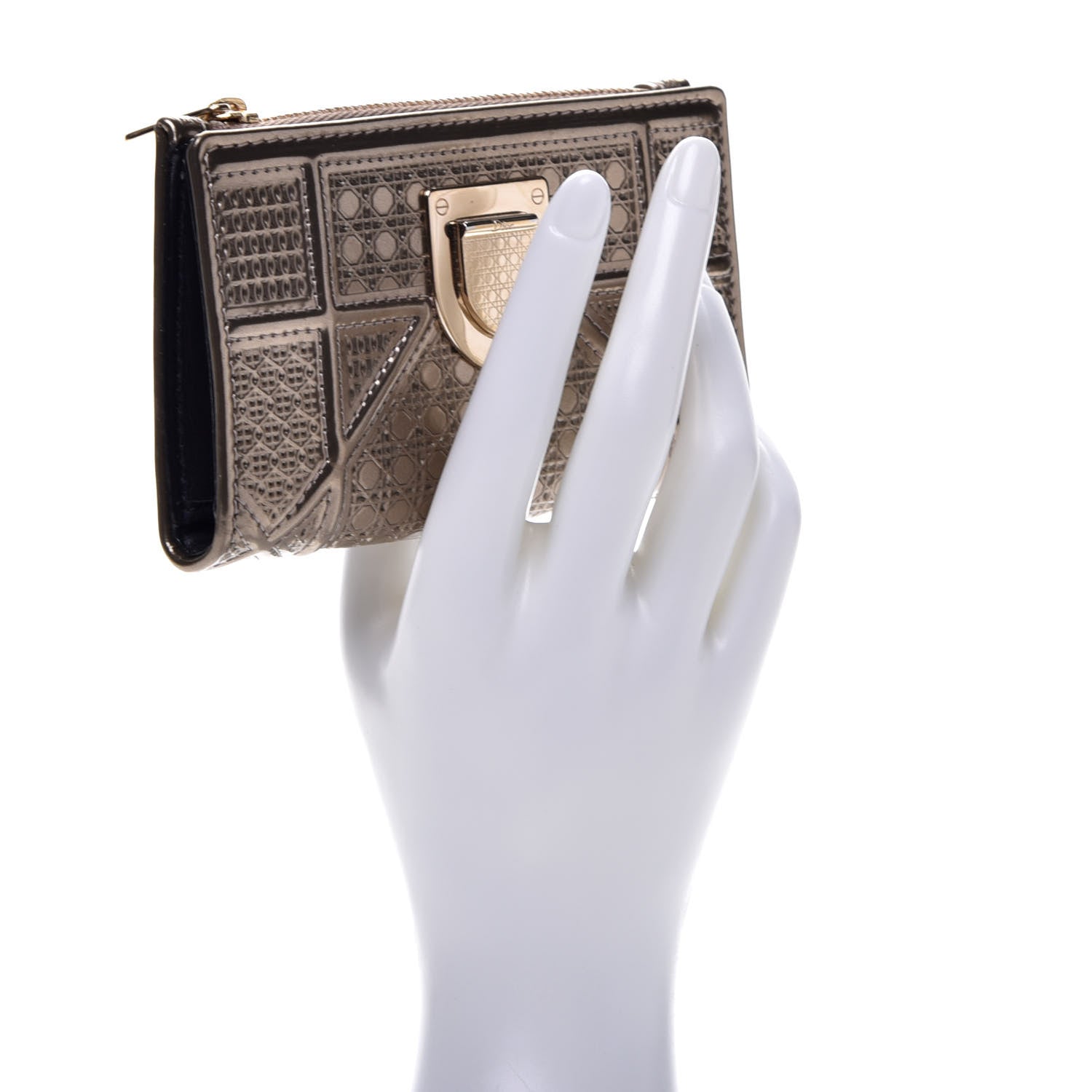Christian Dior Metallic Patent Micro-Cannage Diorama Medium Wallet Champagne 2 of 9