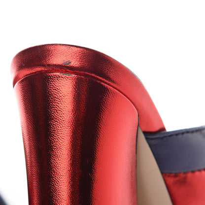 Gucci Metallic Nappa Webby Crossover High Heel Slide Sandals 37.5 Night Flame Red 9 of 10