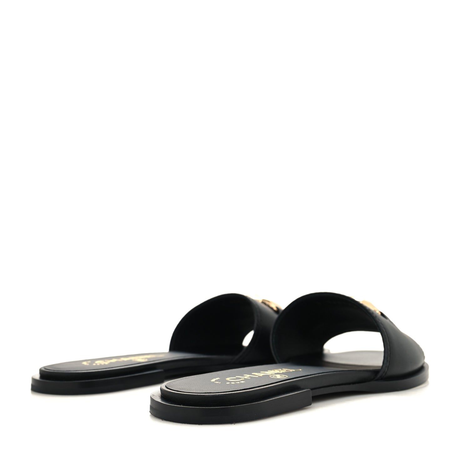Shiny Calfskin CC Mules 36.5 Black