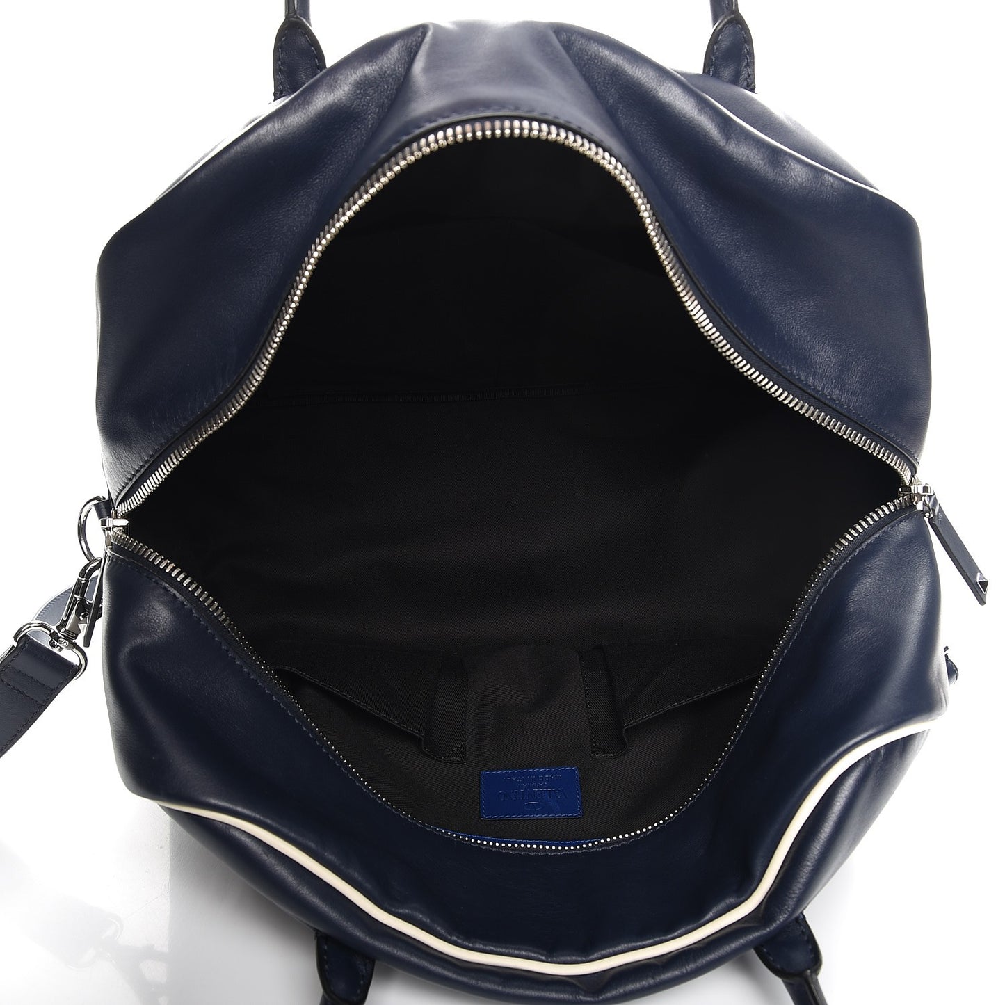 Mens Calfskin Rockstud Striped Holdall Duffle Navy