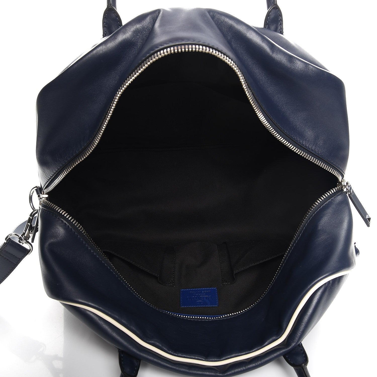 Valentino Garavani Mens Calfskin Rockstud Striped Holdall Duffle Navy 6 of 13