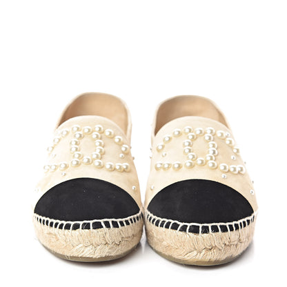 Chanel Suede Pearl CC Espadrilles 38 Beige Black 2 of 11