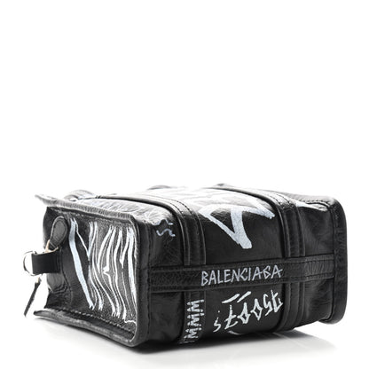 Balenciaga Agneau Arena Graffiti All Over XXS Bazar Shopper Tote Black White 4 of 8